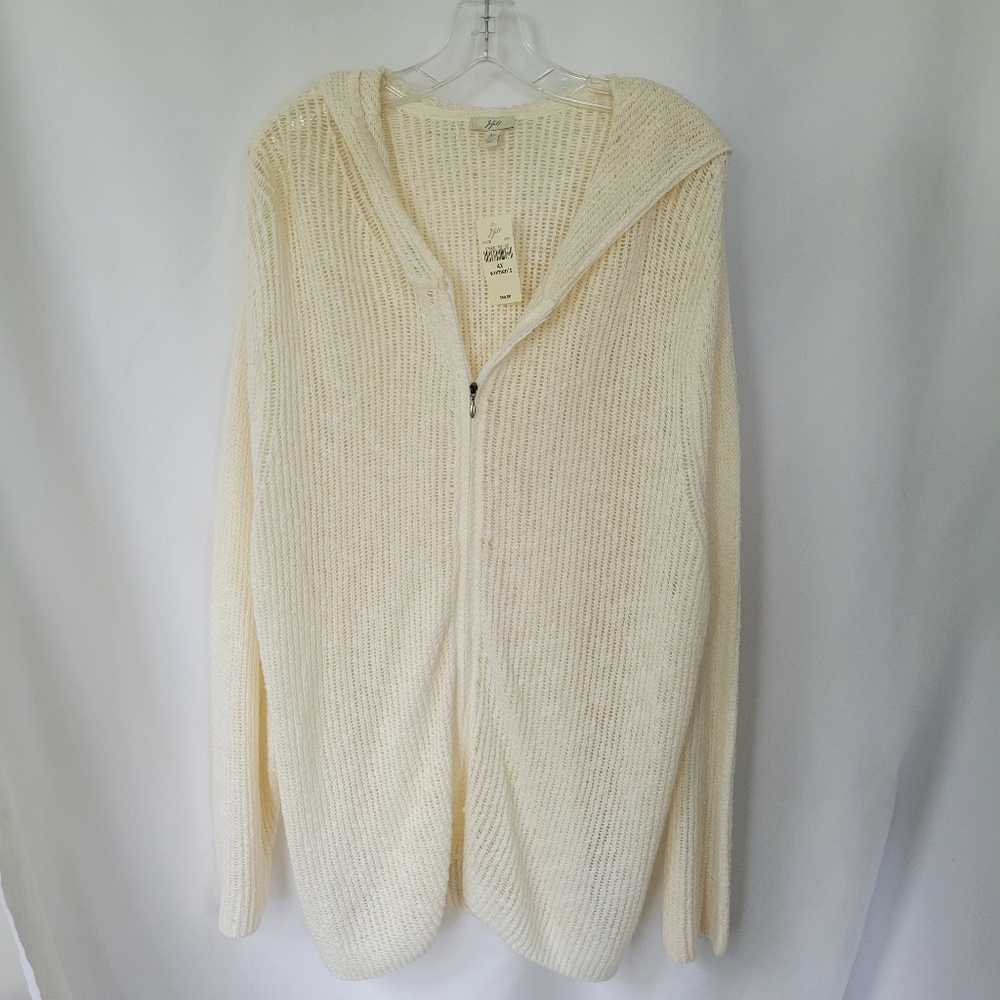 J Jill 4X Linen/Cotton Blend Open Weave Hooded Zip Front Sweater NWT